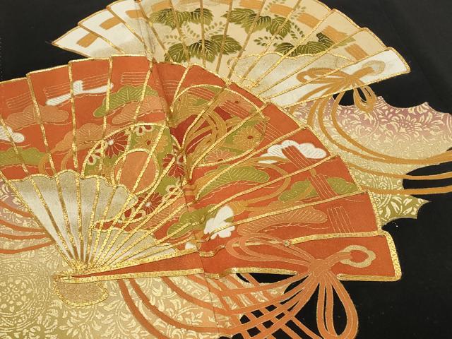 平和屋着物■豪華黒留袖 駒刺繍 檜扇花文 金彩 正絹 逸品 AABH3397st