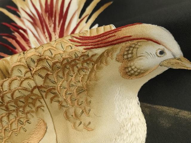 平和屋着物■豪華黒留袖 刺繍 鳥 金彩 銀糸 正絹 逸品 AABH3422st