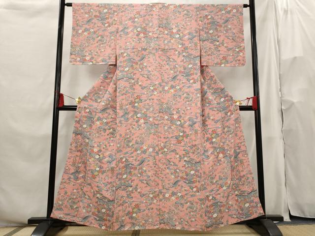 平和屋着物■上質な小紋 風景花文 正絹 逸品 AABH3430st