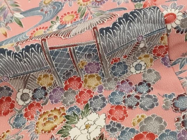 平和屋着物■上質な小紋 風景花文 正絹 逸品 AABH3430st