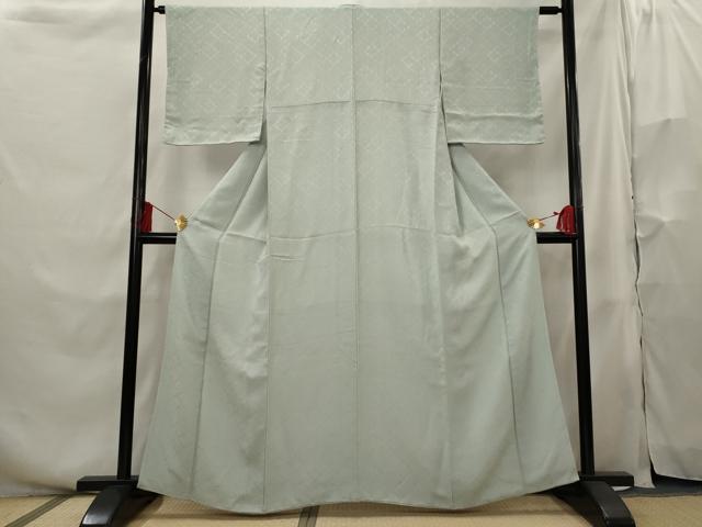 平和屋着物■上質な色無地 松皮菱地紋 秘色色 正絹 逸品 AABH3474st