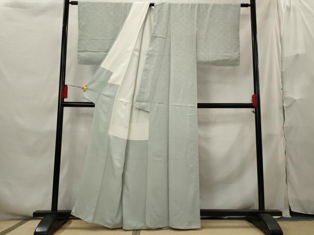 平和屋着物■上質な色無地 松皮菱地紋 秘色色 正絹 逸品 AABH3474st