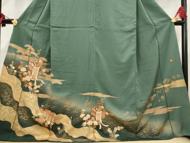 平和屋着物■十日町友禅作家 龍谷 色留袖 御所車花文 暈し染め 金彩 正絹 逸品 AABH3485st