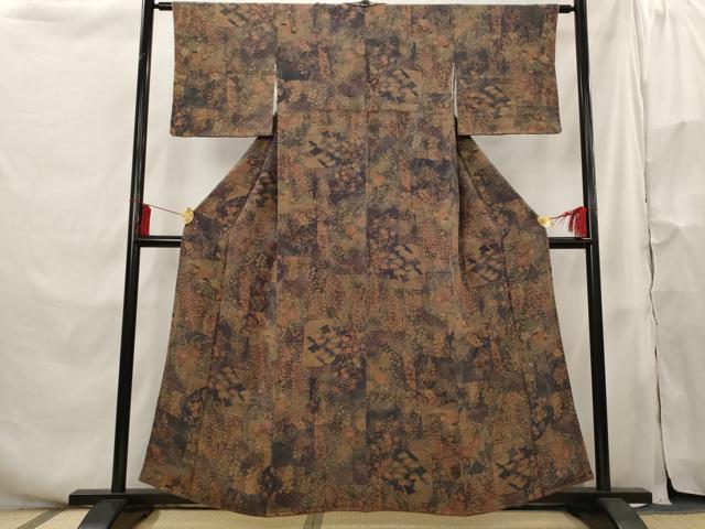 平和屋着物■上質な小紋 色紙重ね草花文 鬼しぼ縮緬 正絹 逸品 AABH3486st