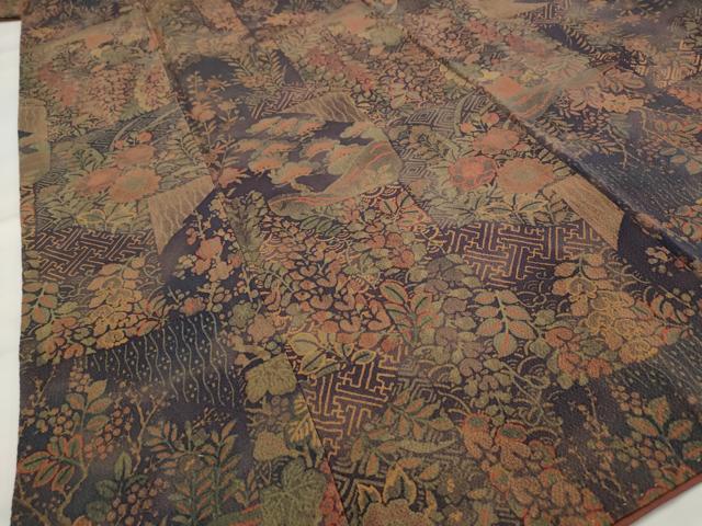 平和屋着物■上質な小紋 色紙重ね草花文 鬼しぼ縮緬 正絹 逸品 AABH3486st