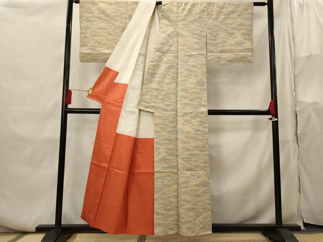 平和屋着物■上質な紬 幾何学文様 正絹 逸品 AABH3538st