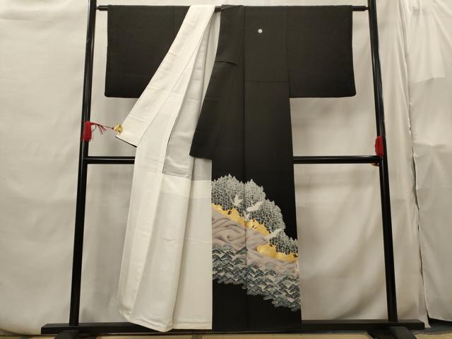 平和屋着物■豪華黒留袖 流水飛鶴文 金銀彩 正絹 逸品 AABH3557st
