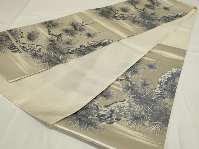 平和屋着物◎六通柄袋帯 唐織 大王松 銀糸 正絹 逸品 AABH3577ou