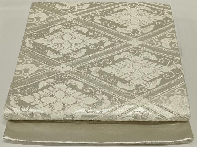平和屋着物◎六通柄袋帯 唐織 花菱文 銀糸 正絹 逸品 AABH3581ou