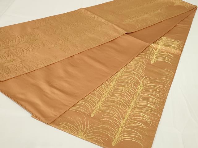平和屋着物◎六通柄袋帯 枝葉文 金糸 正絹 逸品 AABH3584ou