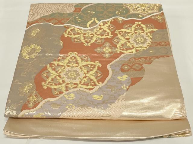 平和屋着物◎六通柄袋帯 道長花文 金糸 正絹 逸品 未使用 AABH3585ou