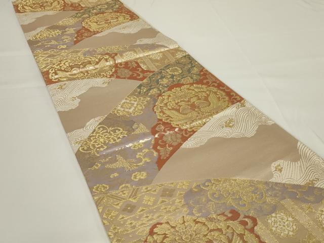 平和屋着物◎西陣 六通柄袋帯 花鳥文 金糸 正絹 逸品 未使用 AABH3586ou