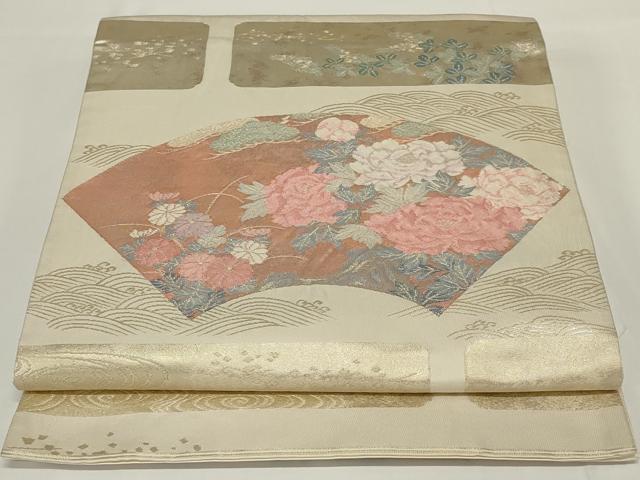 平和屋着物◎六通柄袋帯 地紙花文 金糸 正絹 逸品 AABH3589ou
