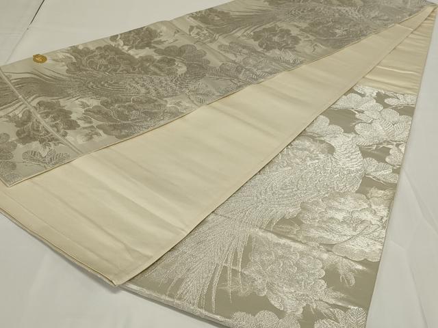 平和屋着物◎西陣 六通柄袋帯 花鳥文 銀糸 正絹 逸品 AABH3590ou