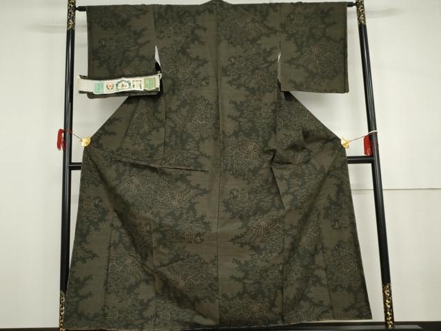 平和屋着物●真綿結城紬 おく玉 100亀甲 風景文 証紙付き 正絹 逸品 未使用 AABH3605cs