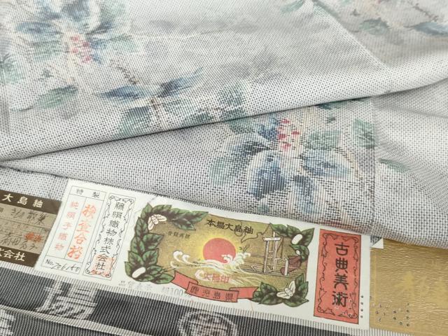 平和屋着物●都喜ヱ門 本場大島紬 白大島 一元7マルキ 手織り 総絣 きもの散策 証紙付き 藤絹織物謹製 正絹 逸品 AABH3606cs