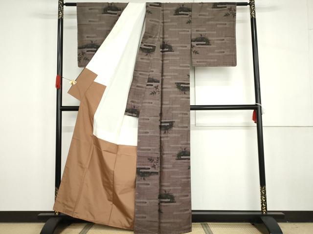 平和屋着物●本場大島紬 泥染め カタス7マルキ エ霞枝葉文 正絹 逸品 未使用 AABH3614cs