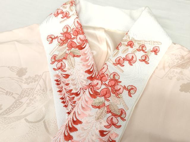 平和屋着物●振袖用長襦袢 無双仕立て 短冊花地紋 暈し染め 半衿刺繍 正絹 逸品 AABH3615cs