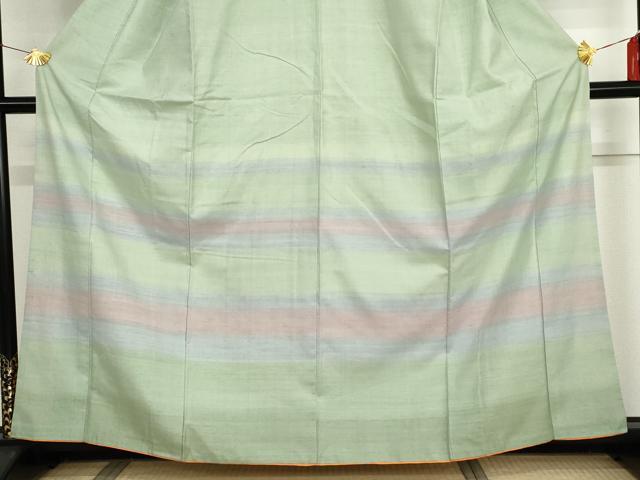 平和屋着物●訪問着 紅花紬 米沢 横段文 正絹 逸品 AABH3621cs