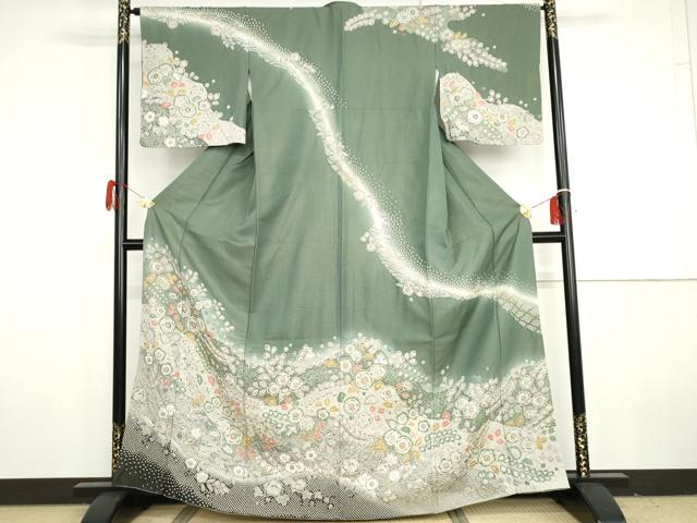 平和屋着物●訪問着 辻が花 暈し染め 金彩 金通し地 正絹 逸品 AABH3622cs