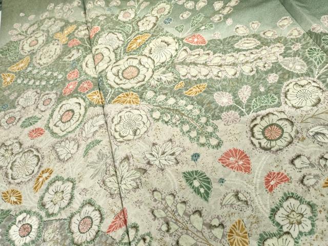 平和屋着物●訪問着 辻が花 暈し染め 金彩 金通し地 正絹 逸品 AABH3622cs