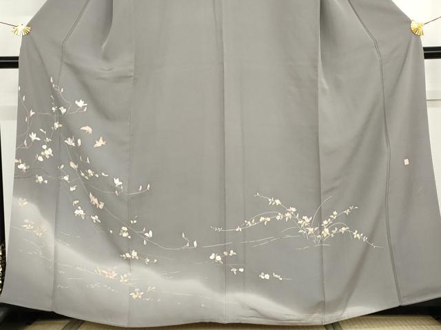 平和屋着物●訪問着 友禅 作家物 弘 雀 枝花に休み鳥 暈し染め 正絹 逸品 AABH3624cs