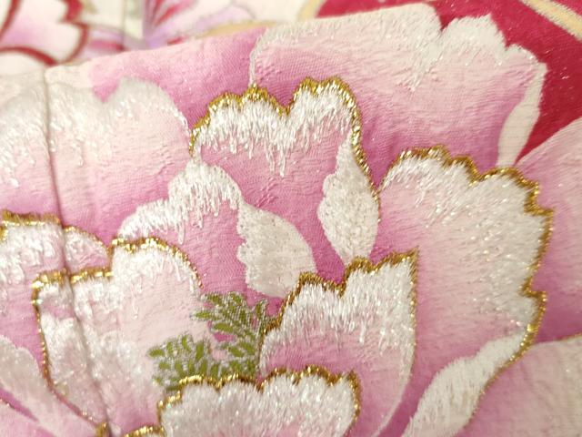 平和屋着物●豪華振袖 刺繍 花蝶文 暈し染め 金糸 金銀彩 銀通し地 正絹 逸品 AABH3626cs