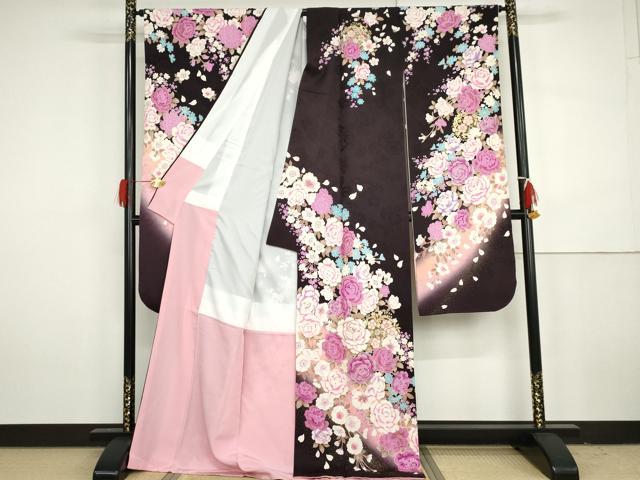 平和屋着物●豪華振袖 刺繍 ラインストーン 枝花文 暈し染め 金糸 金彩 正絹 逸品 AABH3632cs