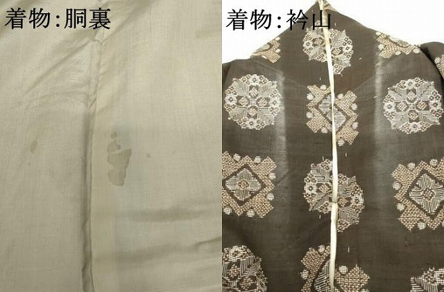 平和屋着物●本場大島紬 龍郷絣 道行コートセット 花格子 正絹 逸品 AABH3639cs