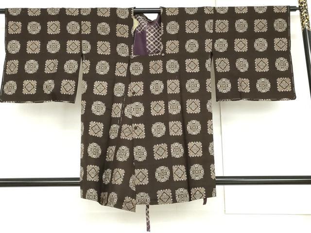 平和屋着物●本場大島紬 龍郷絣 道行コートセット 花格子 正絹 逸品 AABH3639cs