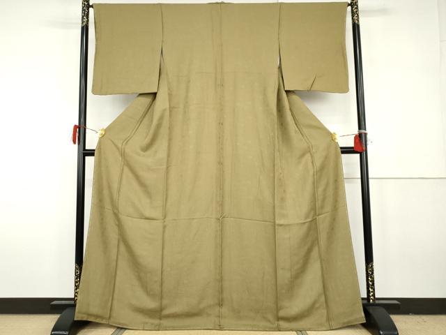 平和屋着物●上質な色無地 花尽くし地紋 枯色 正絹 逸品 未使用 AABH3642cs