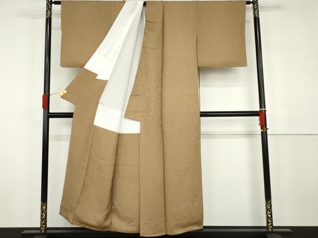 平和屋着物●上質な色無地 枝葉地紋 赤白橡色 正絹 逸品 AABH3649cs