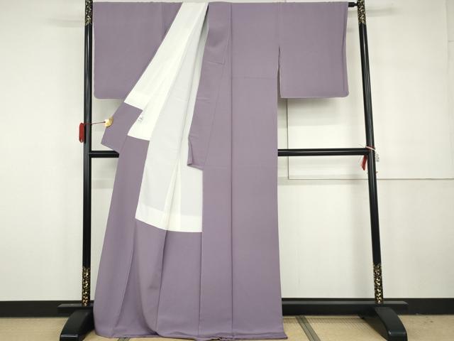 平和屋着物●上質な色無地 紫苑色 京都きもの友禅扱い ロング丈 正絹 逸品 未使用 AABH3657cs