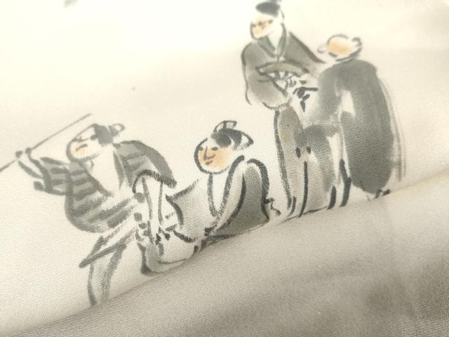 平和屋着物●訪問着 作家物 利休織 手描き 人物文 金通し地 仮絵羽 正絹 逸品 未使用 AABH3670cs