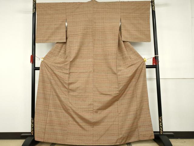 平和屋着物●上質な紬 格子 正絹 逸品 AABH3677cs