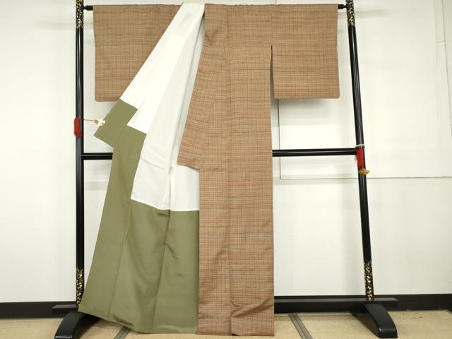 平和屋着物●上質な紬 格子 正絹 逸品 AABH3677cs