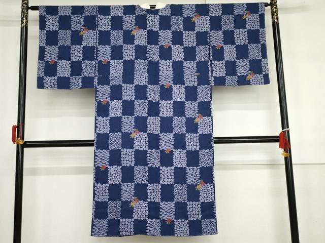 平和屋着物●長襦袢 袷 市松草花文 さが美扱い 正絹 逸品 未使用 AABH3681cs