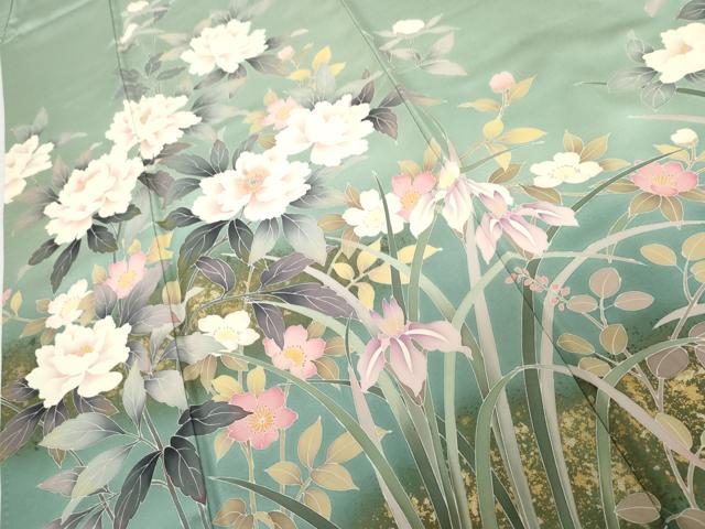 平和屋着物●訪問着 友禅 作家物 華翔 枝花文 暈し染め 金彩 正絹 逸品 AABH3697cs