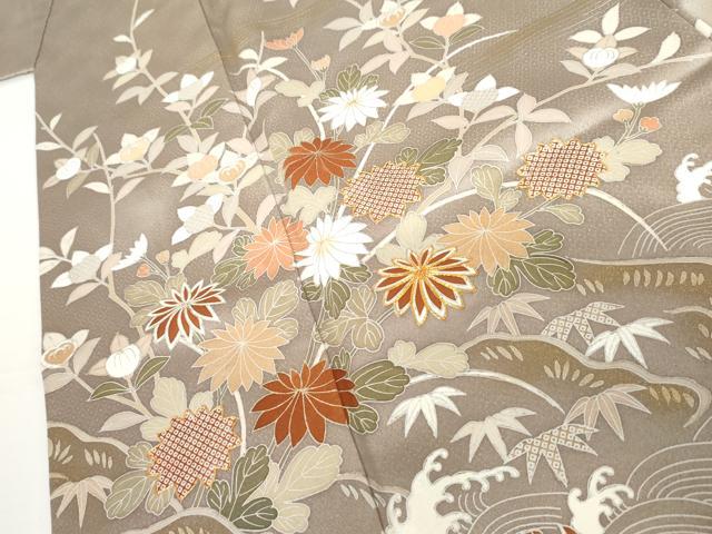 平和屋着物●訪問着 友禅 駒刺繍 鴛鴦枝花文 暈し染め 金彩 正絹 逸品 AABH3699cs