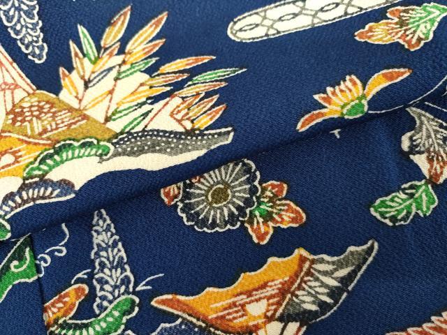 平和屋着物●上質な小紋 紅型 飛鶴風景松文 鬼しぼ縮緬 正絹 逸品 AABH3712cs