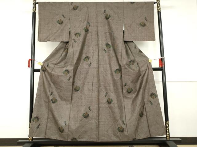 平和屋着物●本場大島紬 泥染め カタス7マルキ 菱重ね文 正絹 逸品 AABH3713cs