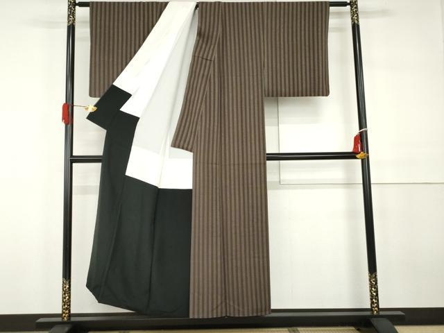 平和屋着物●上質な小紋 縞 正絹 逸品 AABH3715cs