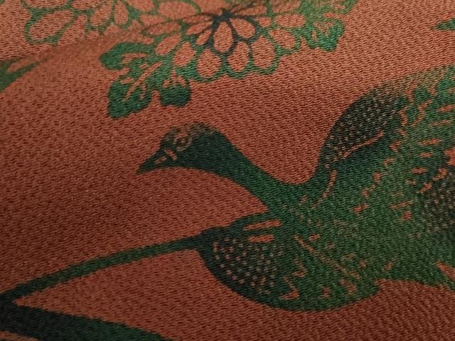 平和屋着物●宮内庁御用達 赤城右堂 小紋 型染め 花鳥文 鬼しぼ縮緬 正絹 逸品 AABH3724cs