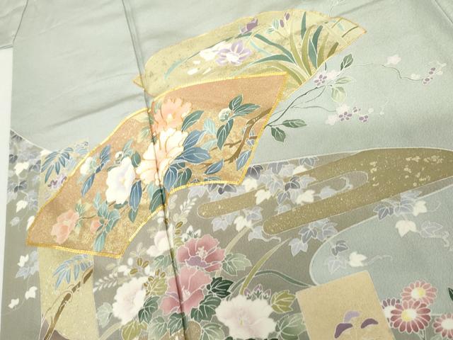 平和屋着物●豪華色留袖 友禅 作家物 駒刺繍 地紙飛鶴花文 鈴乃屋扱い 正絹 逸品 AABH3753cs
