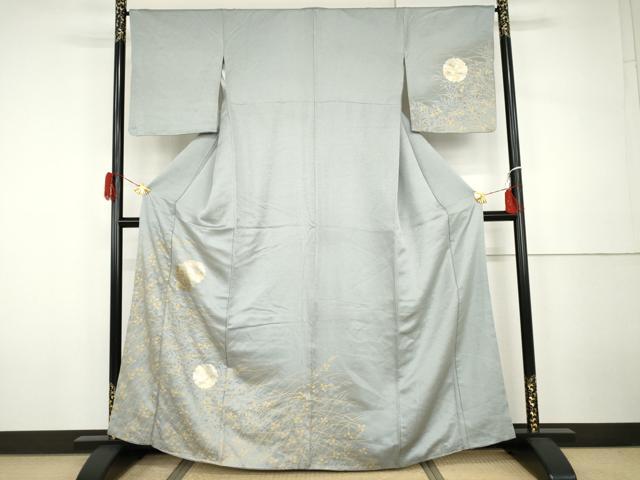 平和屋着物●訪問着 雪輪萩文 枝葉シルエット 金彩 正絹 逸品 AABH3763cs