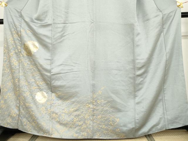 平和屋着物●訪問着 雪輪萩文 枝葉シルエット 金彩 正絹 逸品 AABH3763cs