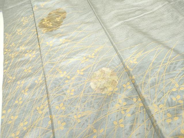 平和屋着物●訪問着 雪輪萩文 枝葉シルエット 金彩 正絹 逸品 AABH3763cs