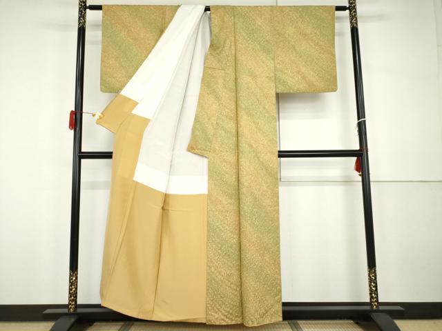 平和屋着物●上質な小紋 霞斜縞 暈し染め 正絹 逸品 AABH3768cs
