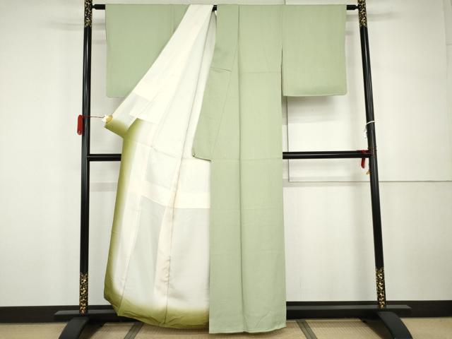 平和屋着物●上質な色無地 よろけ縞地紋 夏虫色 正絹 逸品 AABH3769cs