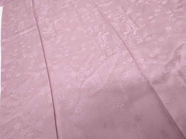 平和屋着物●上質な色無地 御所車草花地紋 菖蒲色 さが美扱い 正絹 逸品 未使用 AABH3776cs